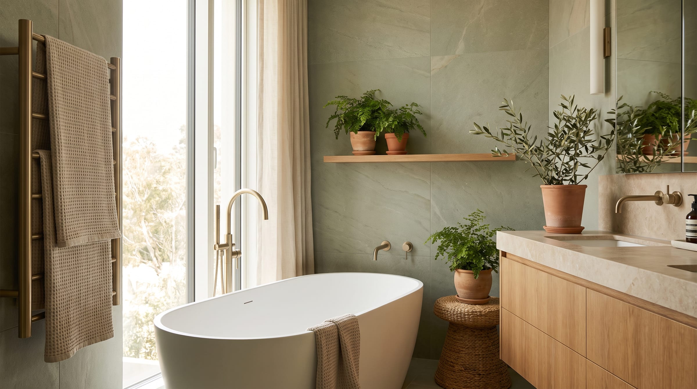 A calm, beautifully finished bathroom fitted by {{BUSINESS_NAME}}
